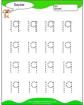 okul öncesi 1 sayısı çizgi çalışması